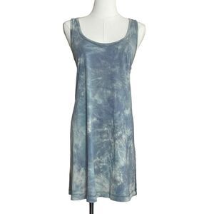 Zara NWT Tie Dye Sleeveless Tank Dress Size S Blue Gray Cream Scoop Neck Cotton